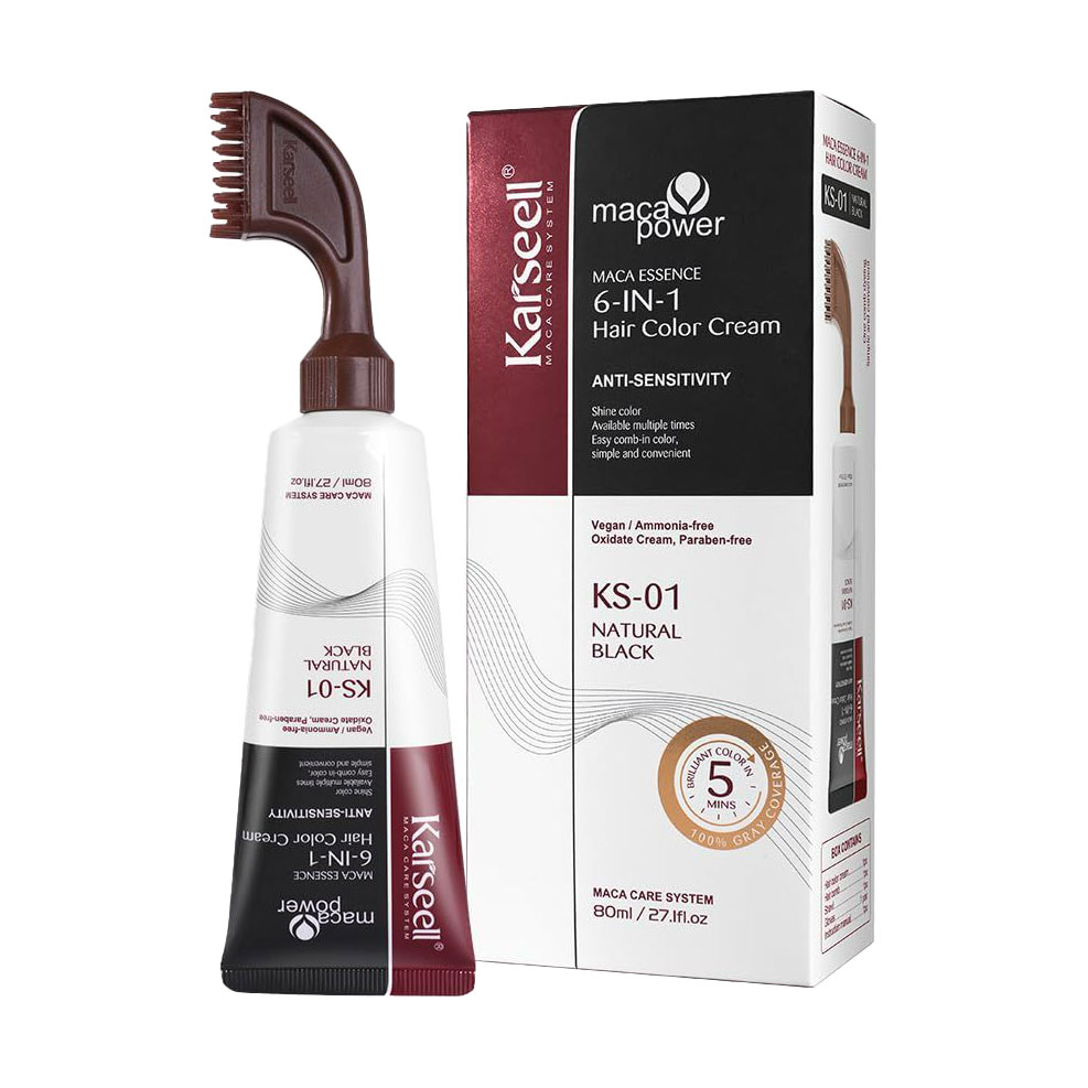 Фарба для волосся Karseell Maca Power Maca Essence 6 in 1 Hair Color Cream, KS-01 Natural Black, 80 мл